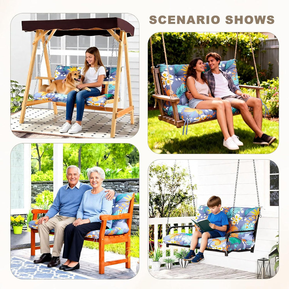 Porch Swing Cushion with Backrest,Waterproof Bench Cushion for Outdoor Furnit...