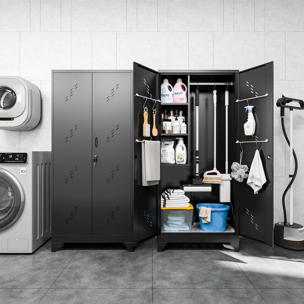 75" Metal Garage Storage Cabinet, Cleaning Tool Storage Cabinet, Utility...