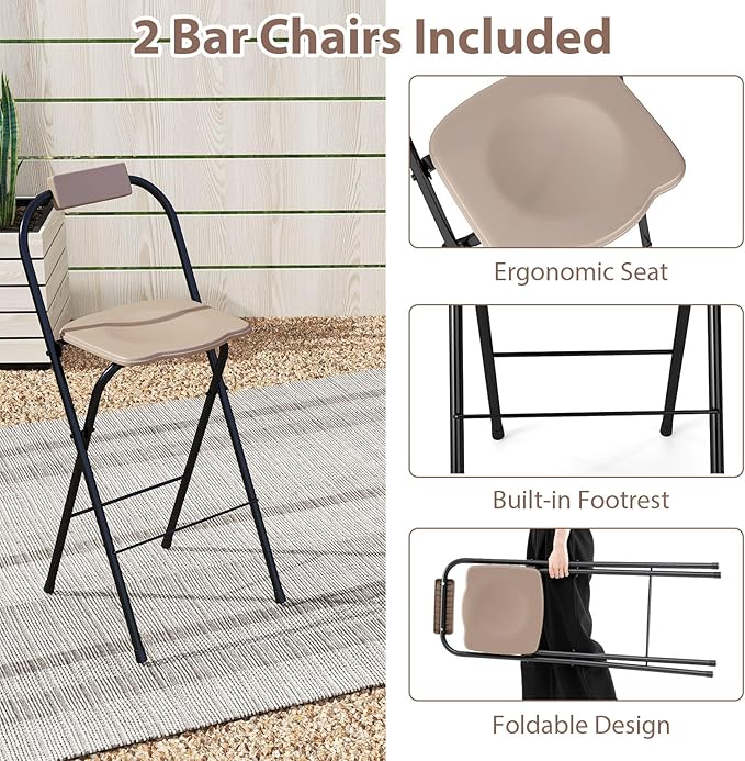 Tangkula 3 Piece Patio Bar Set, Grill Gazebo & 2 Foldable Bar Stools with...