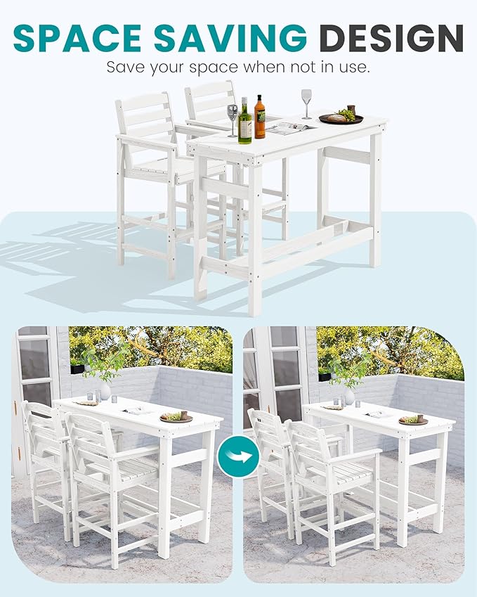 SERWALL Outdoor Bar Set - 4 Adirondack Bar Chairs & Bar Height Table with...