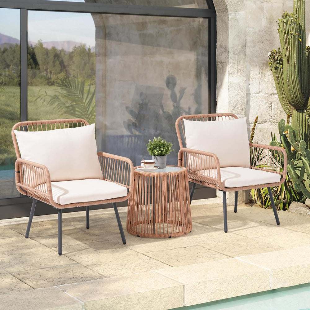 3 Pieces Patio Bistro Sets, Wicker Rattan Furniture Set