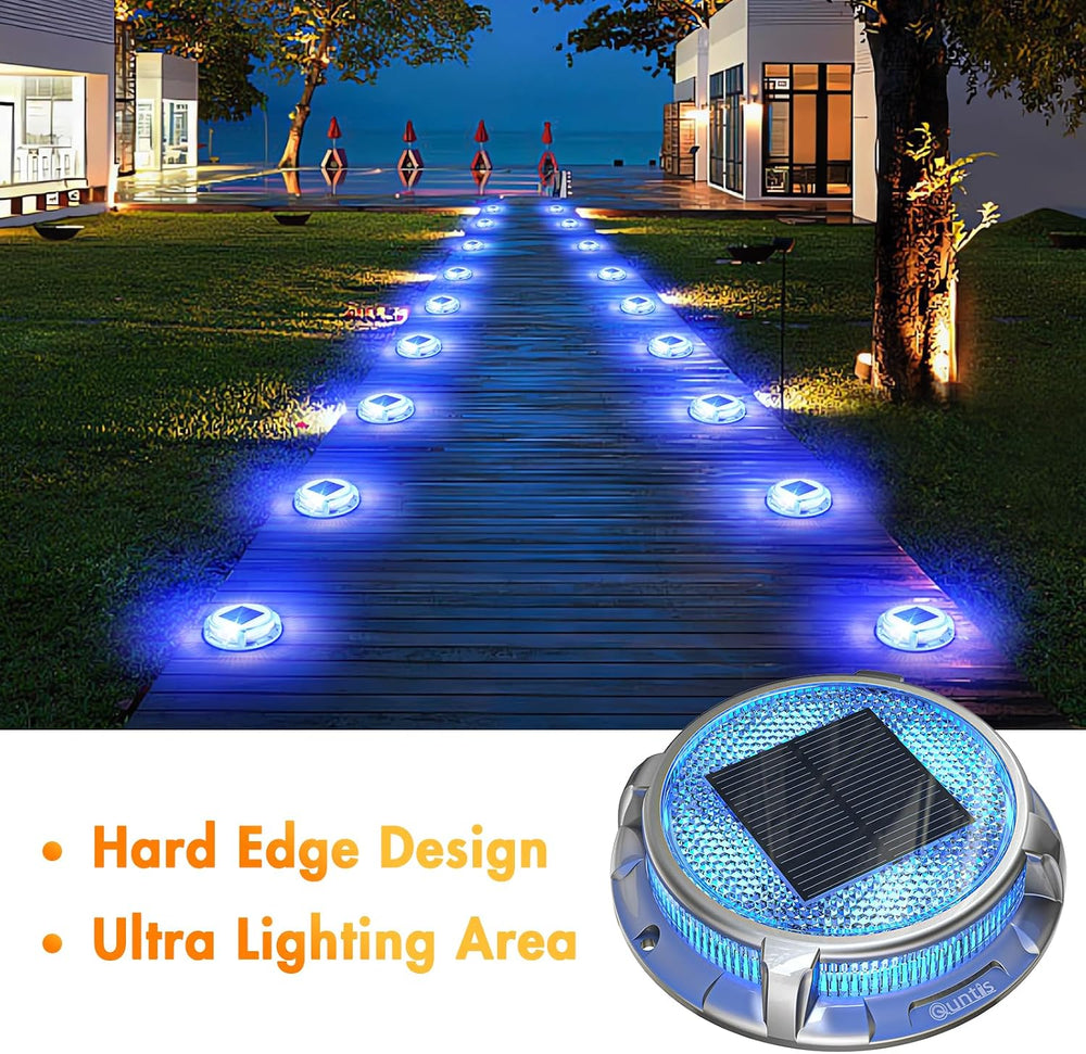 Quntis Solar Deck Lights Outdoor 12 Pack, 3 Color Modes Solar Driveway Lights...