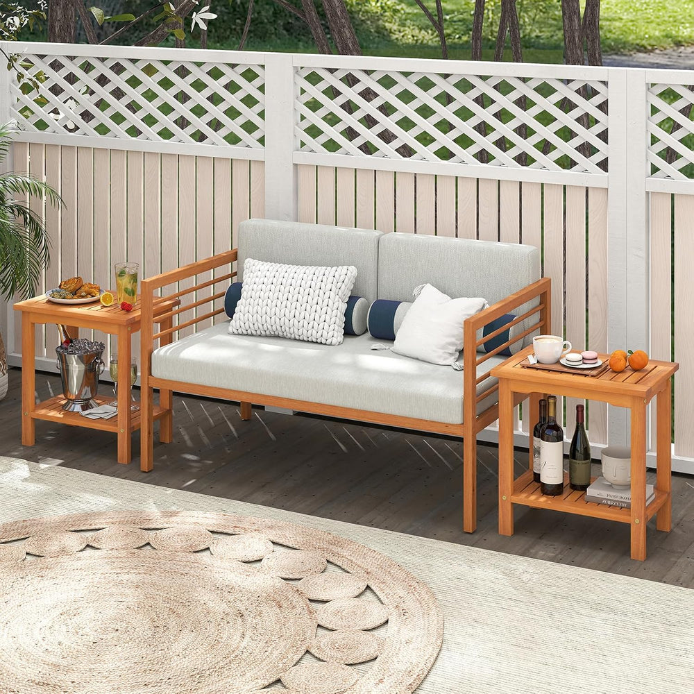 Tangkula Outdoor Side Table, 2-Tier Patio End Table with Slatted Tabletop &am...