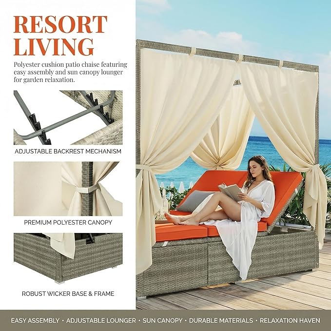 Harper & Bright Designs Adjustable Outdoor Sun Lounger with Canopy,Multi-...