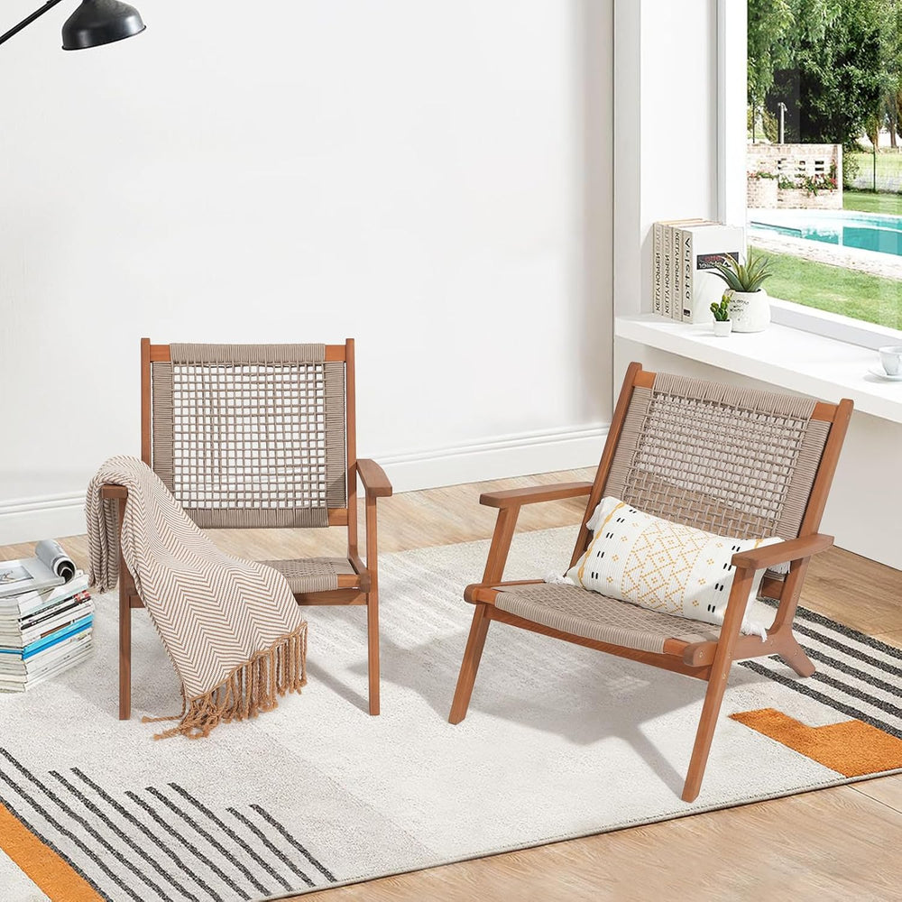 Verano Garden Set of 2 Patio Lounge Chair, Acacia Wood Accent Armchair