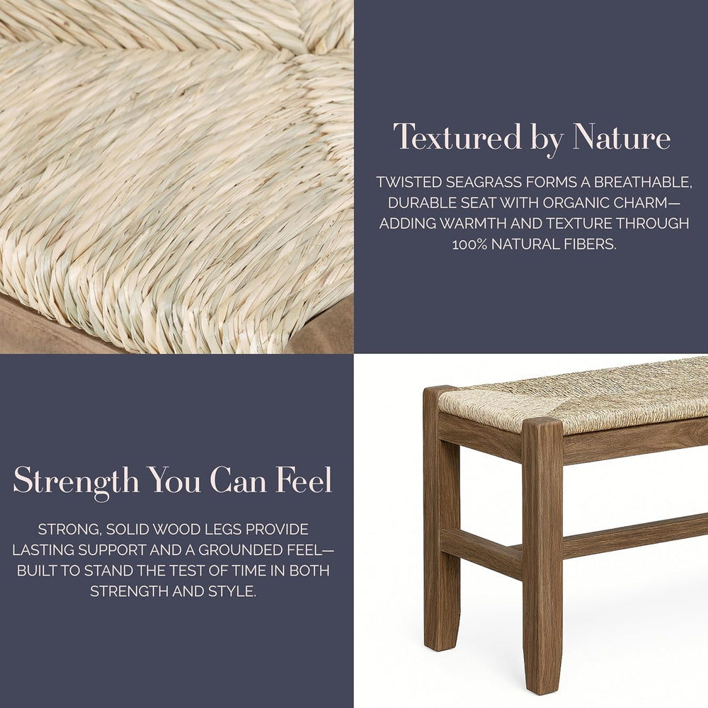 Alaterre Newport Solid Wood Entryway Bench with Rush Seat, Natural