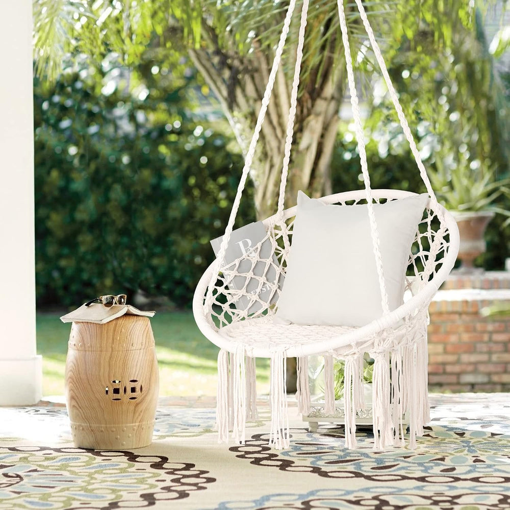 SUNCREAT Hammock Chair Macrame Swing with Side Pocket, Pack of 2, Beige
