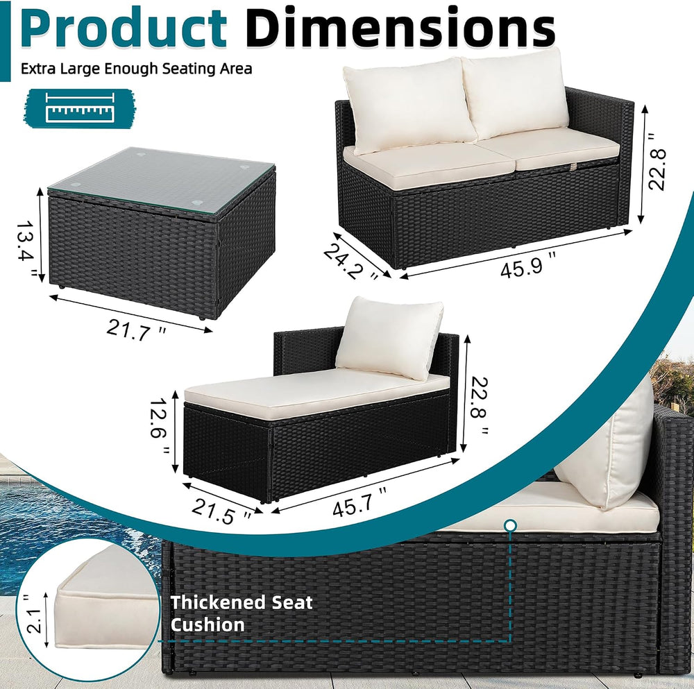 SUNLEI 4-Piece Patio Furniture Set with 43" Propane Fire Pit Table, L-Sh...