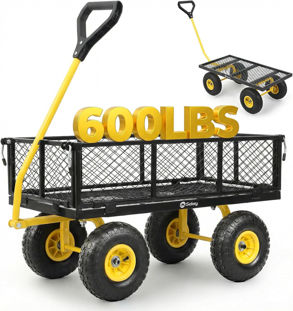 Sekey Steel Mesh Garden Cart, 600 lb Capacity, Removable Sides