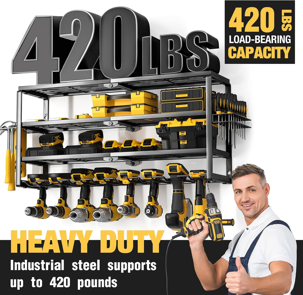 YYR 4 Layer Power Tool Organizer Wall Mount, Cordless Drill Hanger Storage Ra...