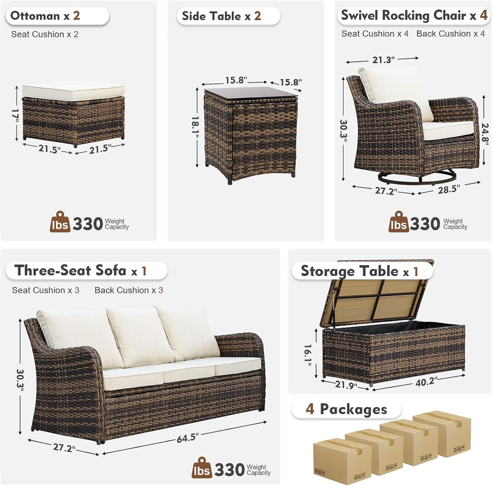 Patio Furniture Set with Swivel Rocking Chairs, 10 Pieces Patio Conversation ...
