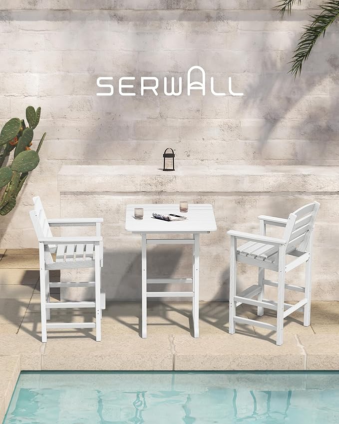 SERWALL Tall Adirondack Bar Chairs and Table 3 Pieces Set, Adirondack Bar Hei...