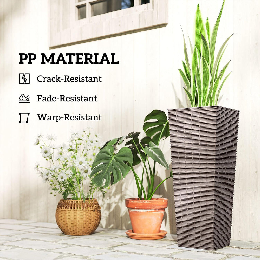Outsunny 23.6 Inch Tall Planters for Outdoor Plants Set of 2, Brown