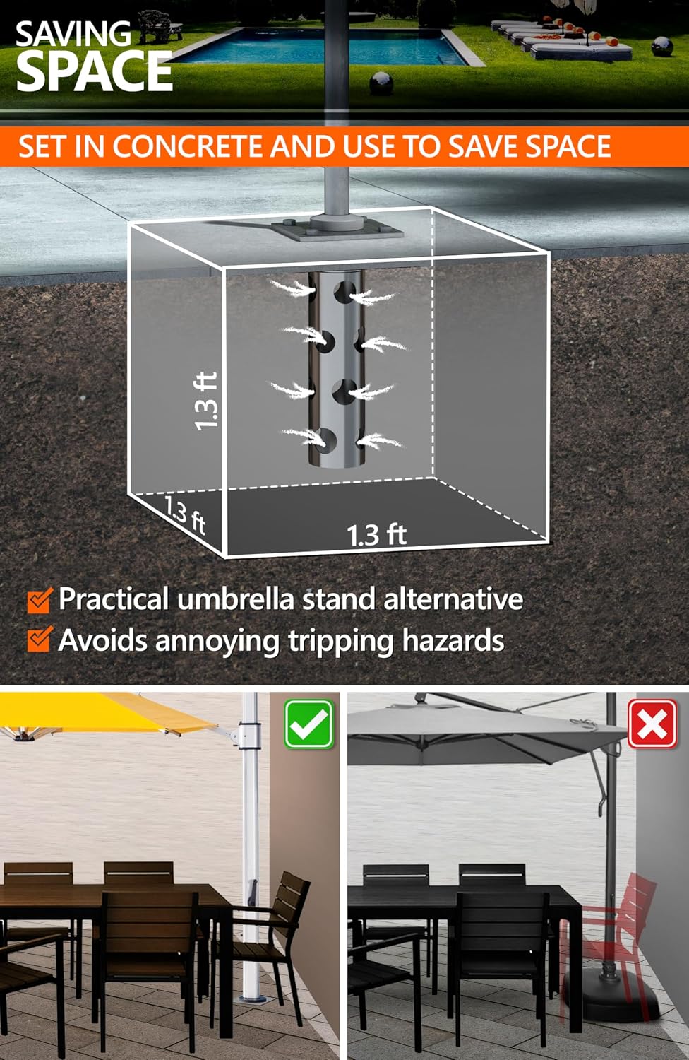 4smile In-ground umbrella base, stainless steel - In-ground umbrella holder, ...
