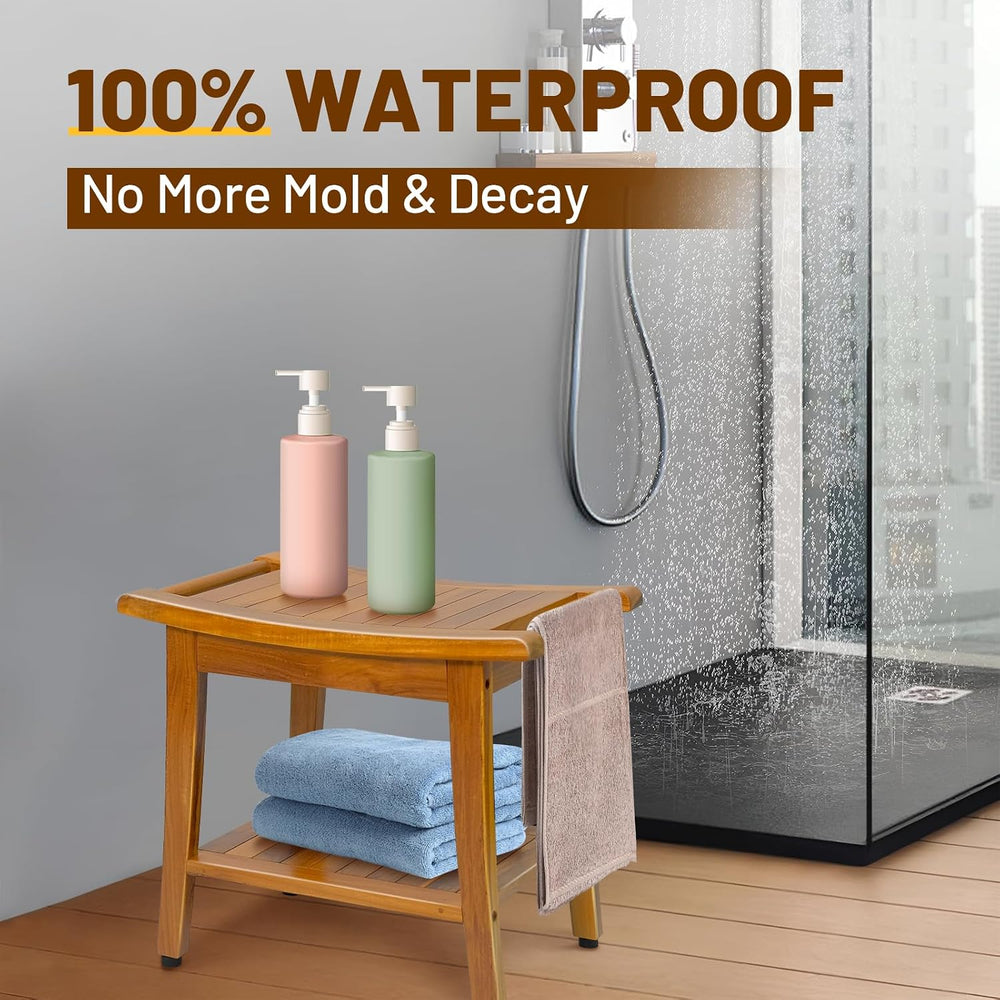 20" Premium Teak Shower Bench with Shelf & Handle, Solid Teak Shower...
