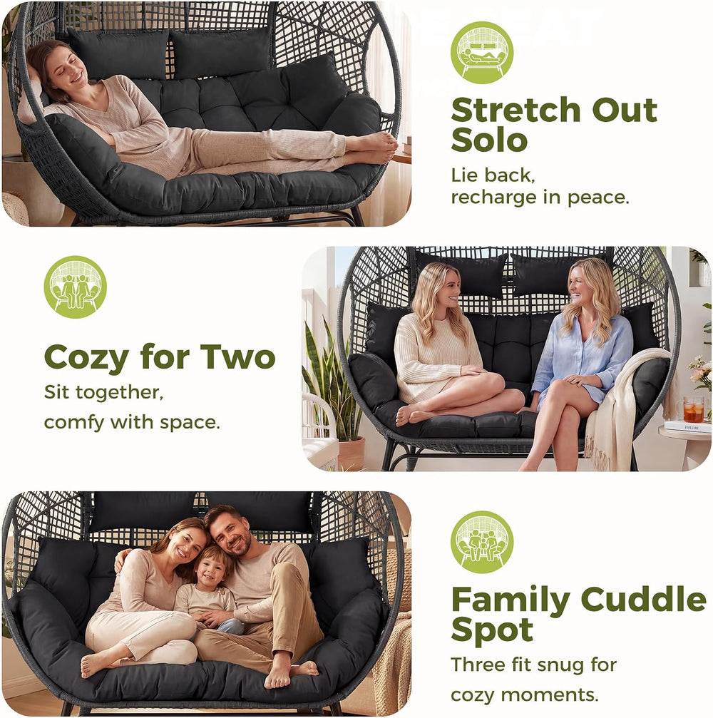 RADIATA Double Egg Chair Outdoor, 2 Person Wicker Patio Lounge Loveseat