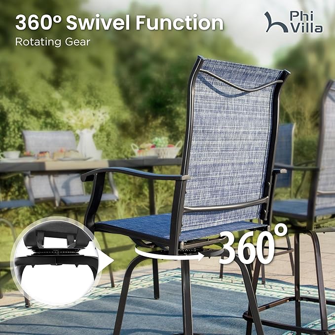 PHI VILLA 3Pcs Outdoor Swivel Bar Stools Set, Bar Height Patio Table and Chai...