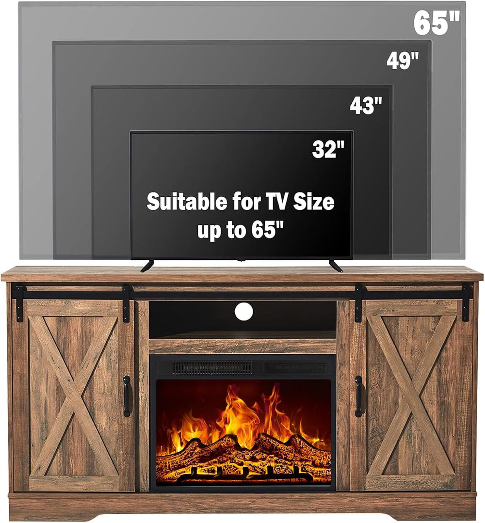 AMERLIFE Living Room Furniture Set, 59" Barnwood TV Stand with Fireplace