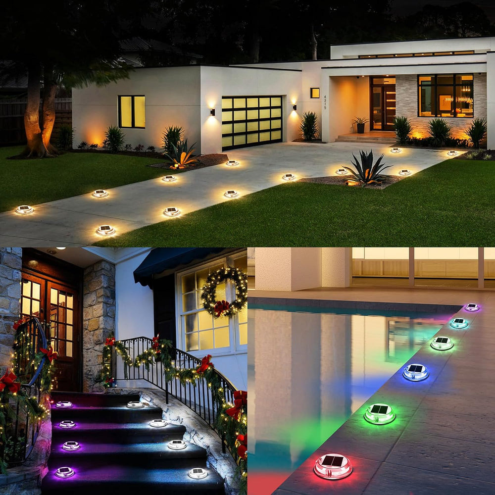 Quntis 12 Pack Outdoor Solar Deck Lights Multicolored - 11 Lighting Modes Alu...