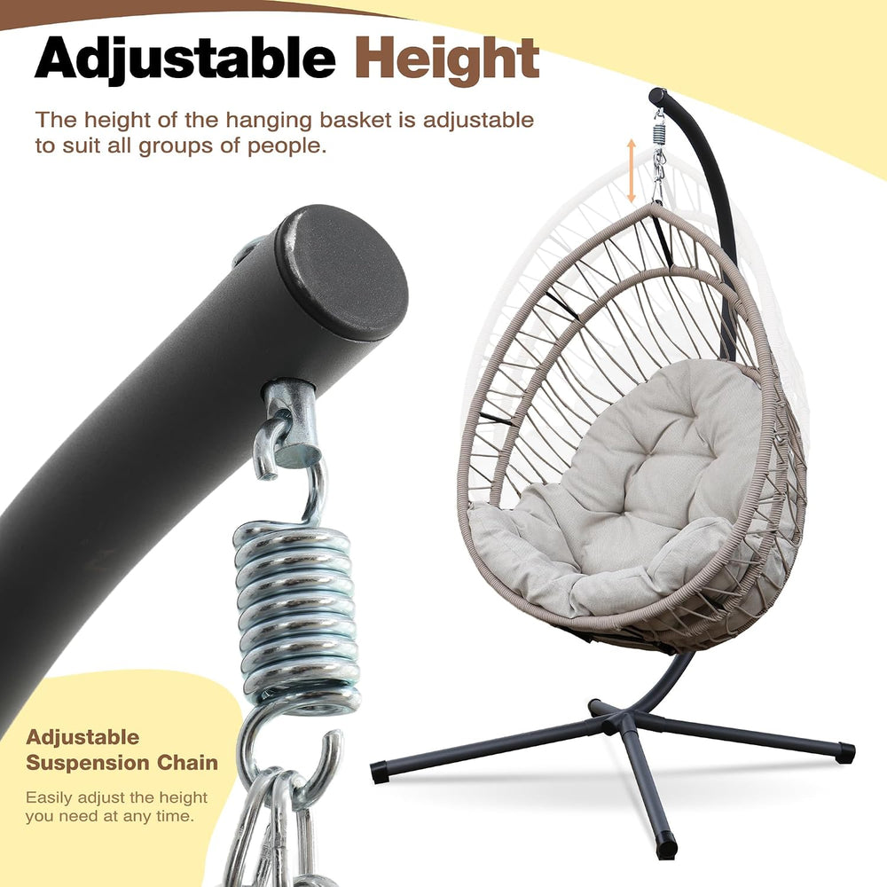 Upgraded Core-Spun Polyester Rope Hanging Egg Chair w/Stand, Foldable Swing S...