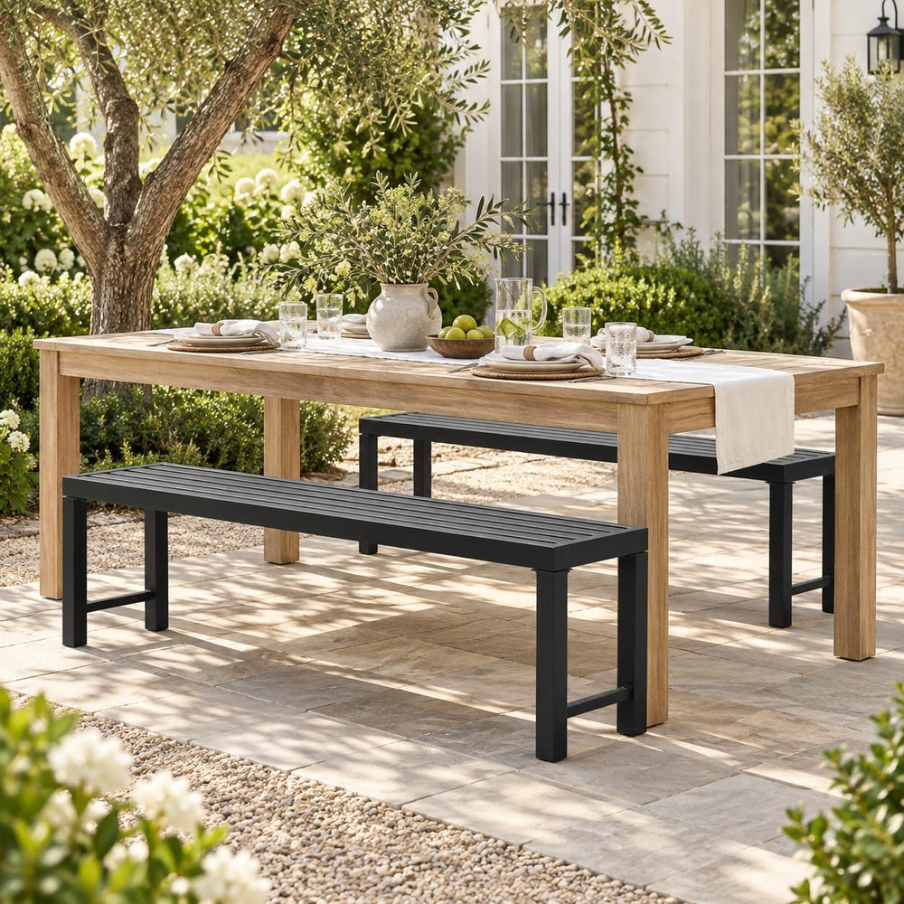 Black Outdoor Bench, Outdoor Metal Backless Bench Set of 2, 46" Patio Ga...