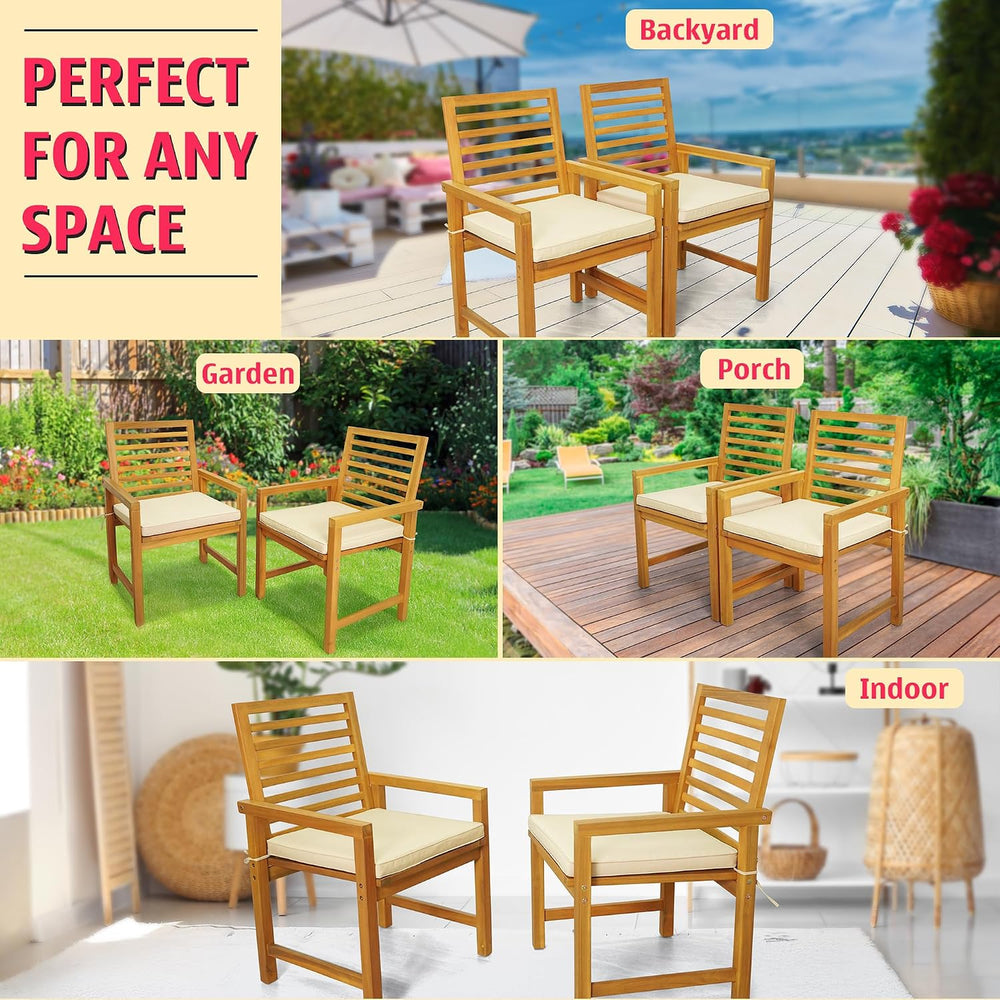 Tranquillo Solara Acacia Wood Outdoor Chair Set of 2 with Cushions – 500lbs C...