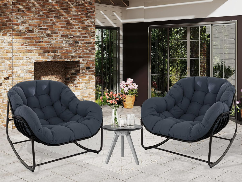 Outdoor Papasan Rocking Chair, Oversized Papasan Chair with Cushion and Frame...