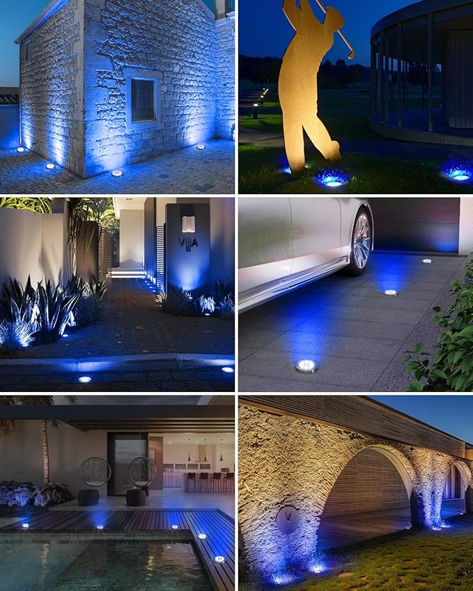 btfarm 16 Pack Solar Lights Outdoor, 8 LED Solar Ground Lights IP65 Waterproo...