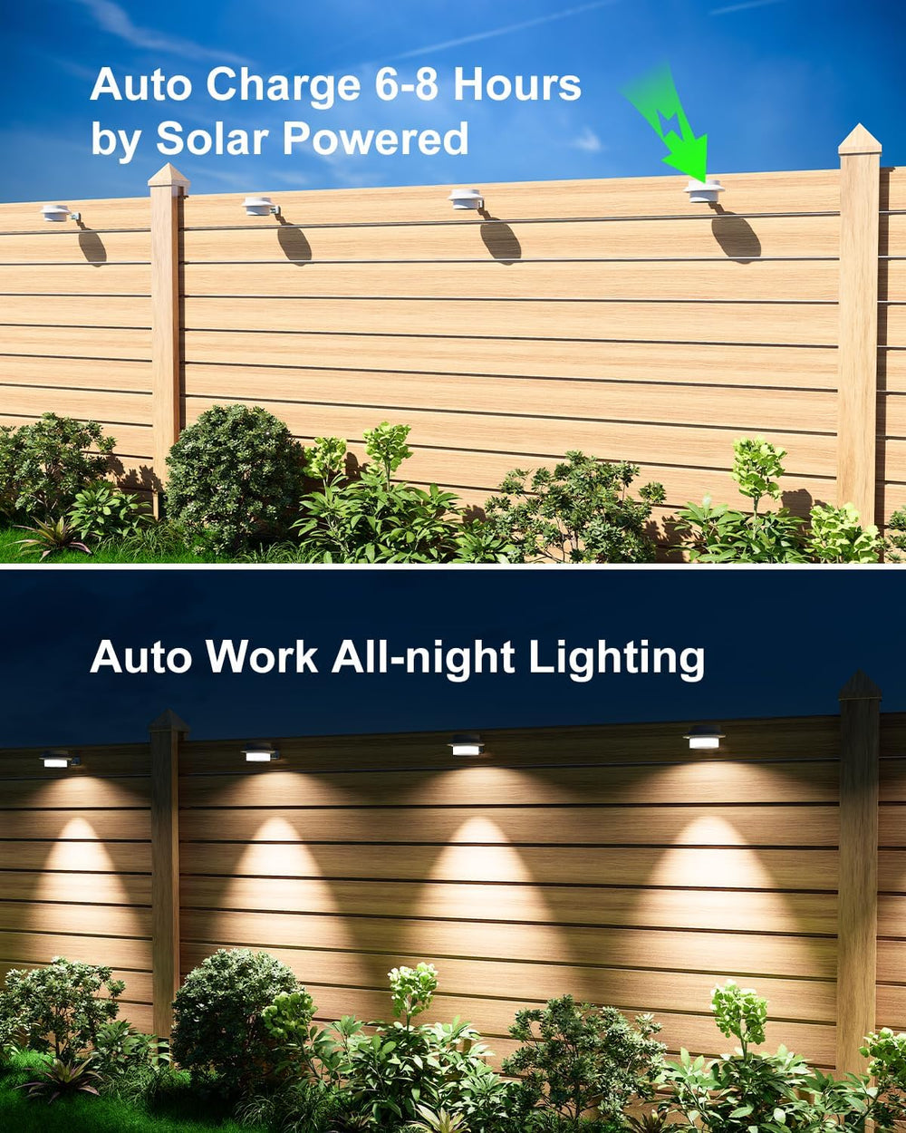 FALOVE 4 Pack Cool White Bright Solar Powered Gutter Mounted Lights Outdoor