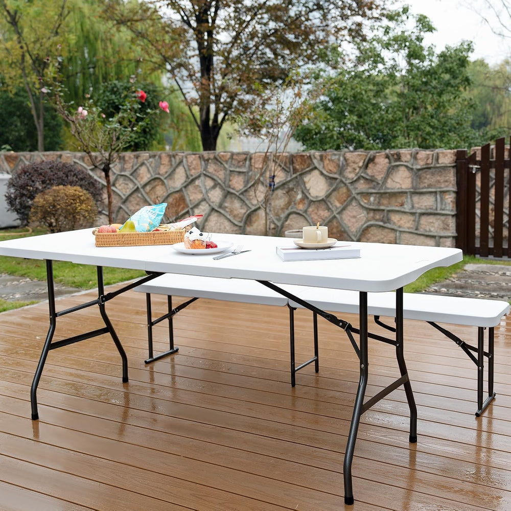 pollilar 6FT Folding Table Heavy Duty Portable Plastic Foldable Table White