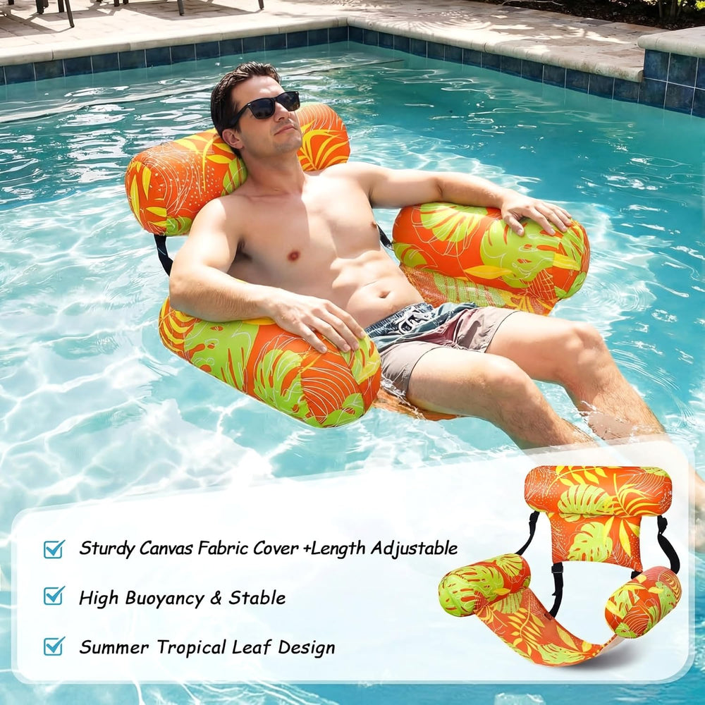 Blueweenly 2 Pack Pool Float Lounge Chair, Tropical, Green, Orange
