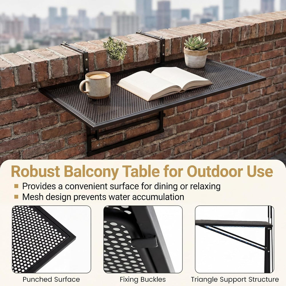 Tangkula 31.5" Folding Balcony Railing Table for 1.7"-3.7" Thick