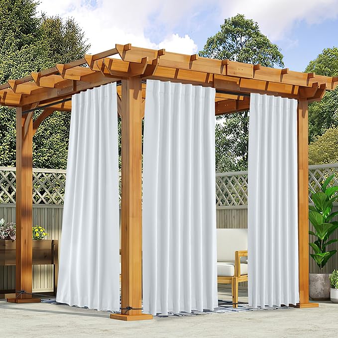NICETOWN Blackout Outdoor Curtains for Patio Windproof 2 Panels Top & Bot...