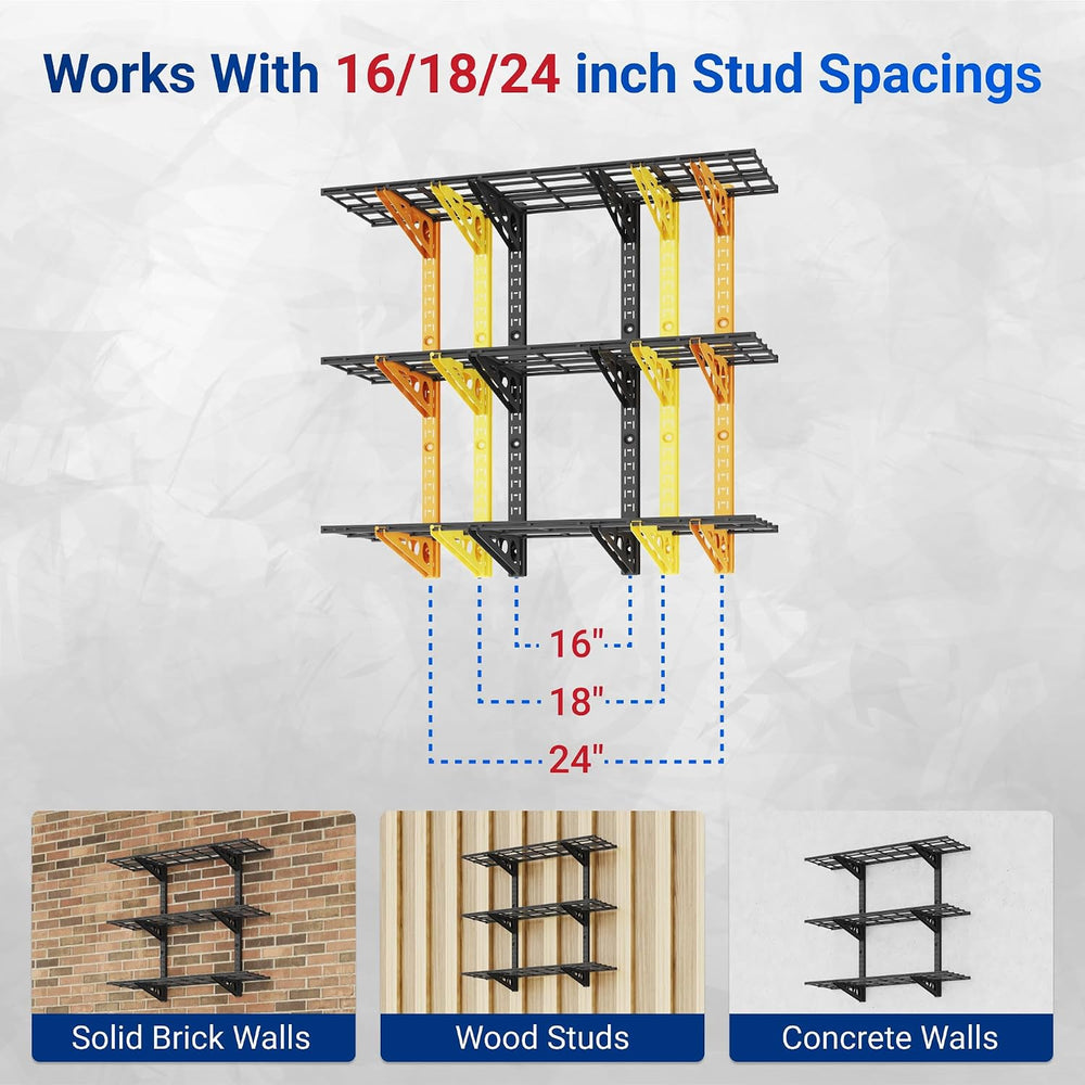 FLEXIMOUNTS 3-Tier 1x3ft Garage Storage Wall Shelving, Height Adjustable