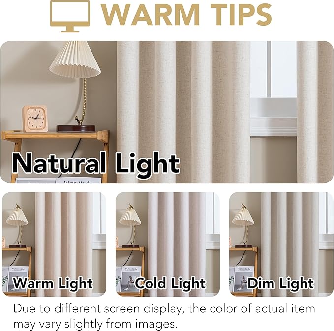 H.VERSAILTEX Linen Curtains 100% Blackout Curtains for Bedroom 84 inch Long F...