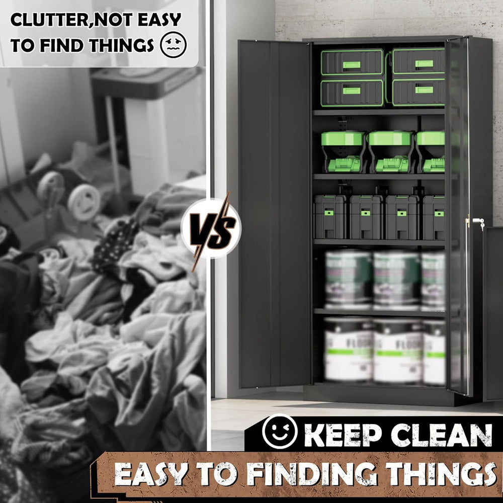Metal Storage Cabinet, 72” H Large Storage Cabinet with 2 Doors and 4 Adjusta...