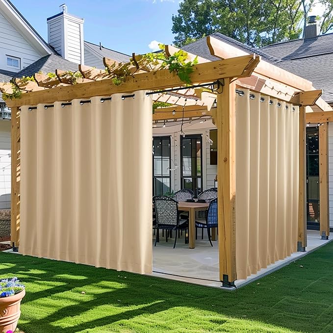 NICETOWN 2 Panels Outdoor Patio Curtains W100 x L84, Waterproof & Windpro...