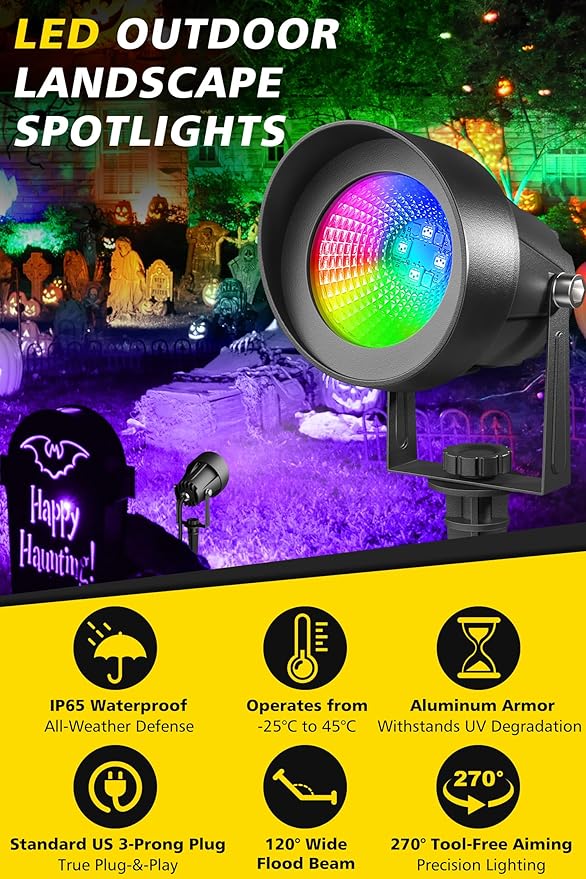 T-SUN Spot Lights Outdoor Waterproof IP65 with US Plug, 270° Adjustable, App ...