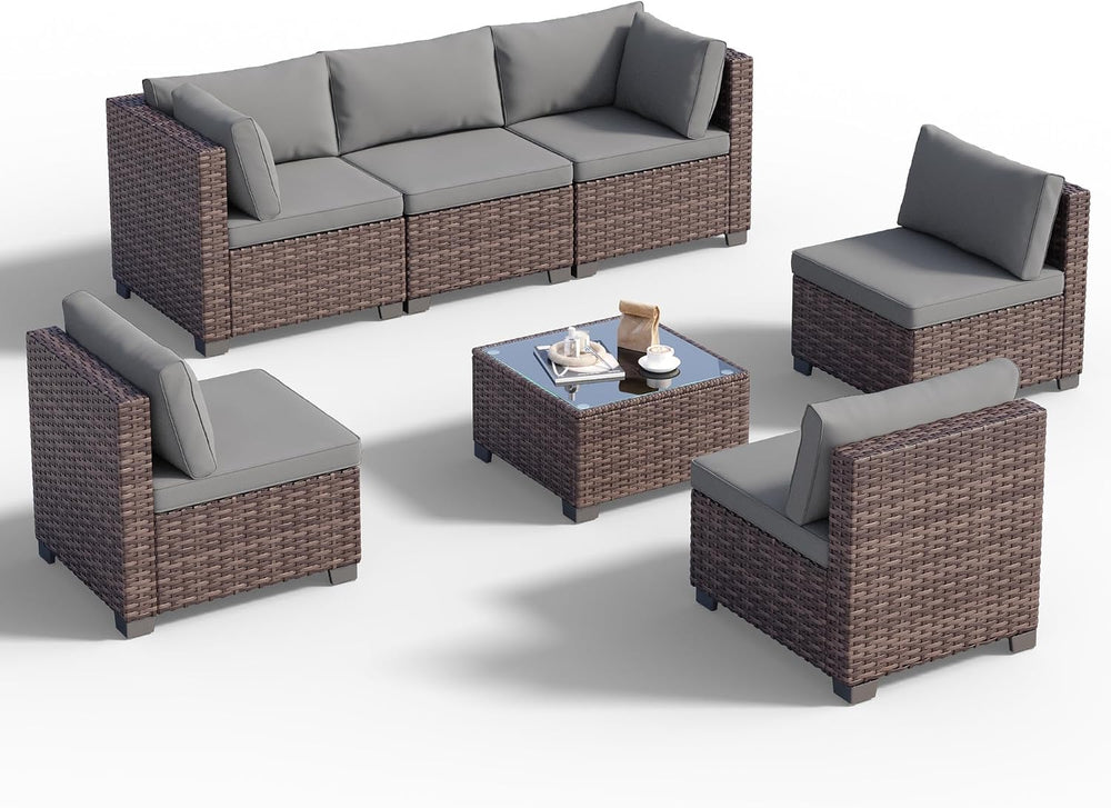 Ahomly 7-Piece Patio Furniture Set, Outdoor Sectional Couch, Grey