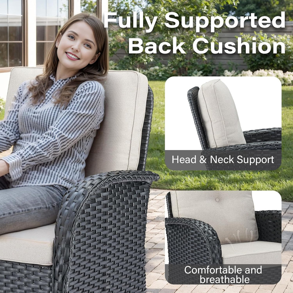 Belord 3 Pieces Black Wicker Patio Furniture Outdoor Swivel Rocker Patio Glid...