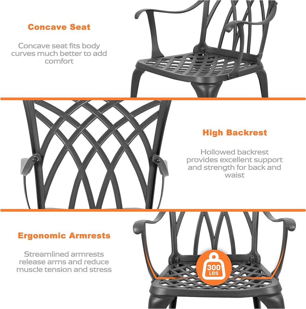 NUU GARDEN Patio Bistro Sets 3 Piece Cast Aluminum Bistro Table and Chairs Se...