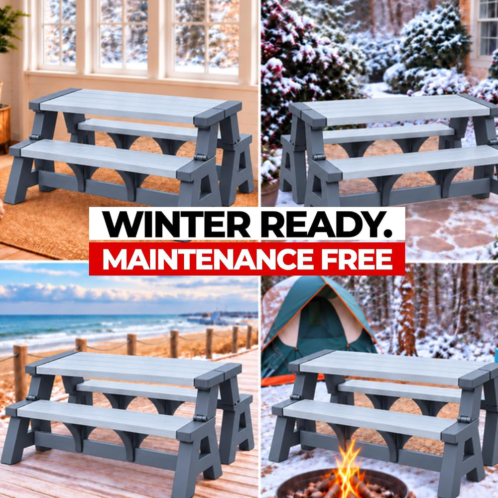 2-in-1 Outdoor Bench & Folding Picnic Table, Convertible