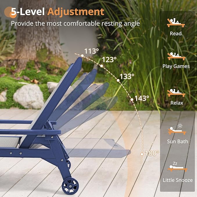 LUE BONA Chaise Lounge Chair Outdoor,HDPS and HDPE Wicker Material, Patio Lou...