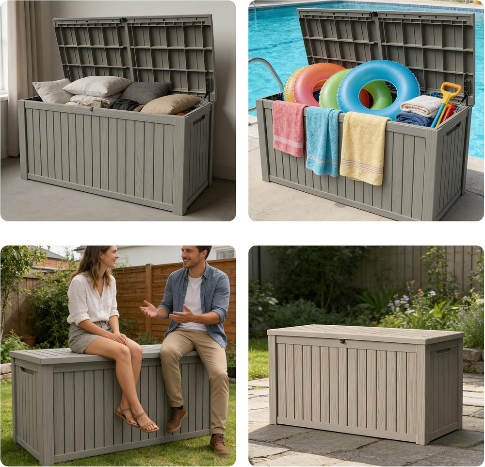 180 Gallon Outdoor Storage Box Resin Deck Box All Weather Waterproof Large Lo...