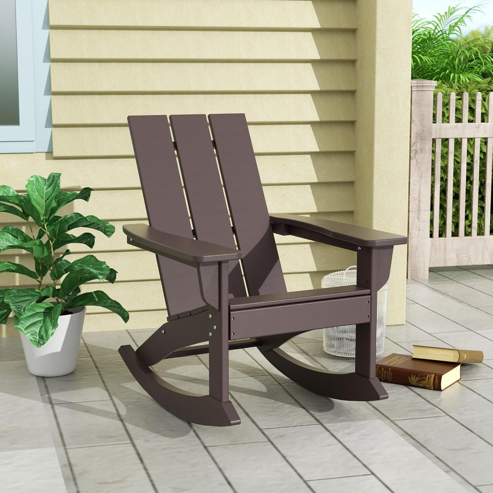 WO Home Furniture Modern HDPE Outdoor Adirondack Rocking Chair, Dark Brown