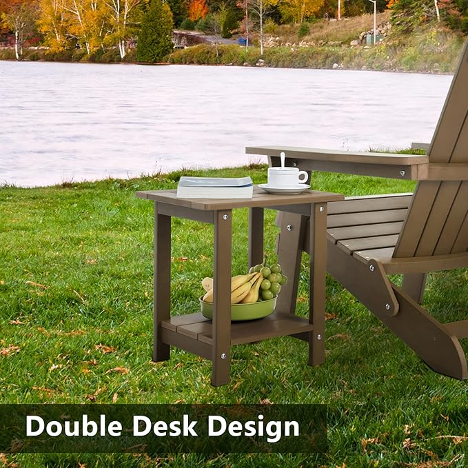 Double Adirondack Outdoor Side Table Weather Resistant, Outdoor Rectangular P...