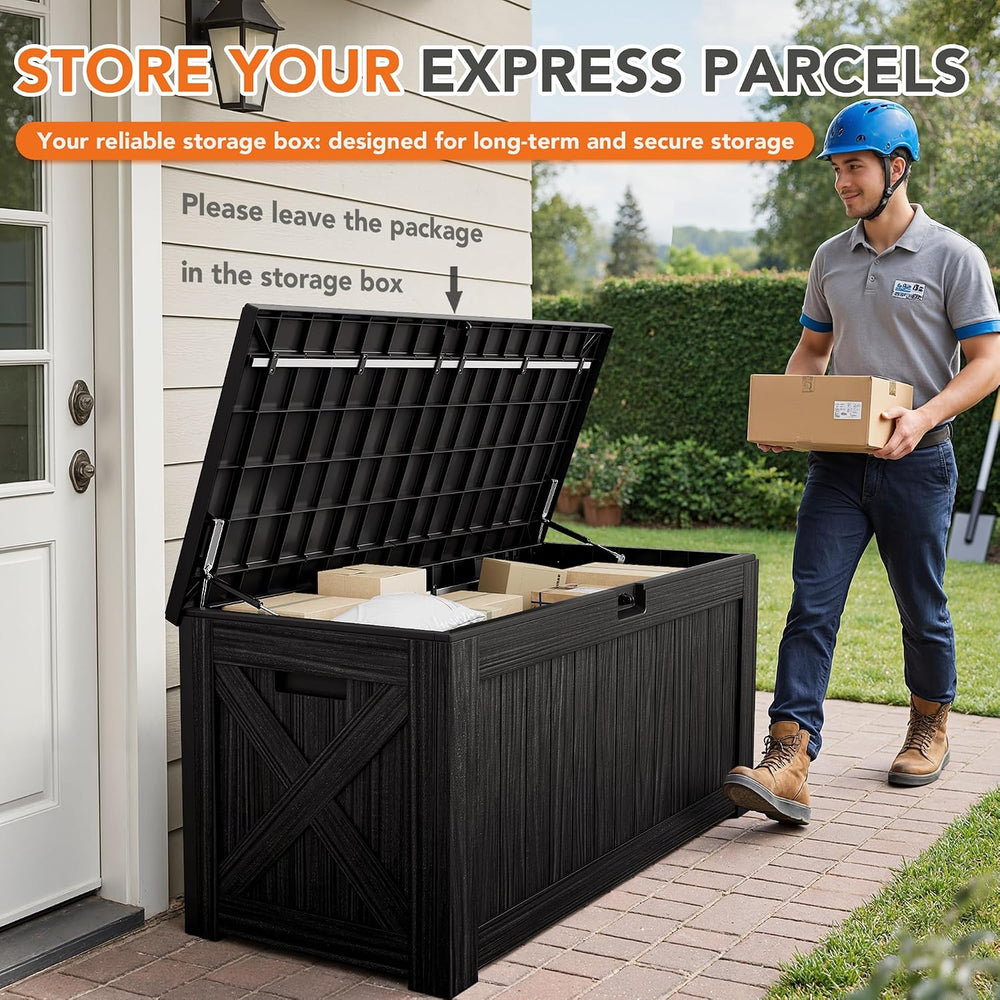 130 Gallon Deck Box Outdoor Indoor Waterproof Storage Box, Black