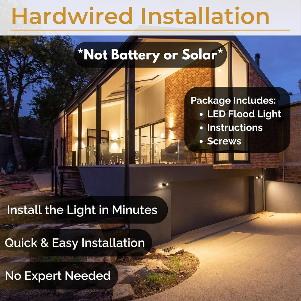 LED Black 2-Light Bullet Flood Light- 3000K Adjustable Dual Head Hardwired Ou...