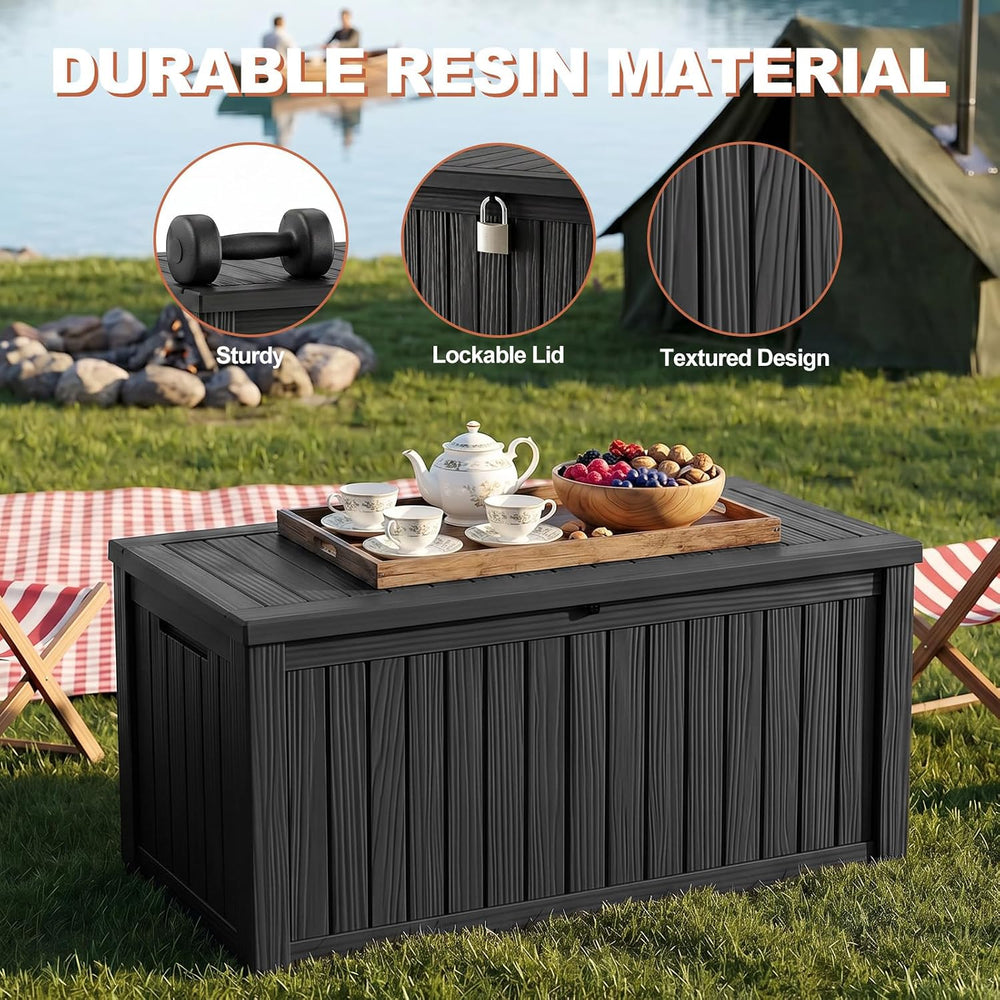 Outdoor Storage Box 280 Gallon Deck Box, Waterproof Resin, Black
