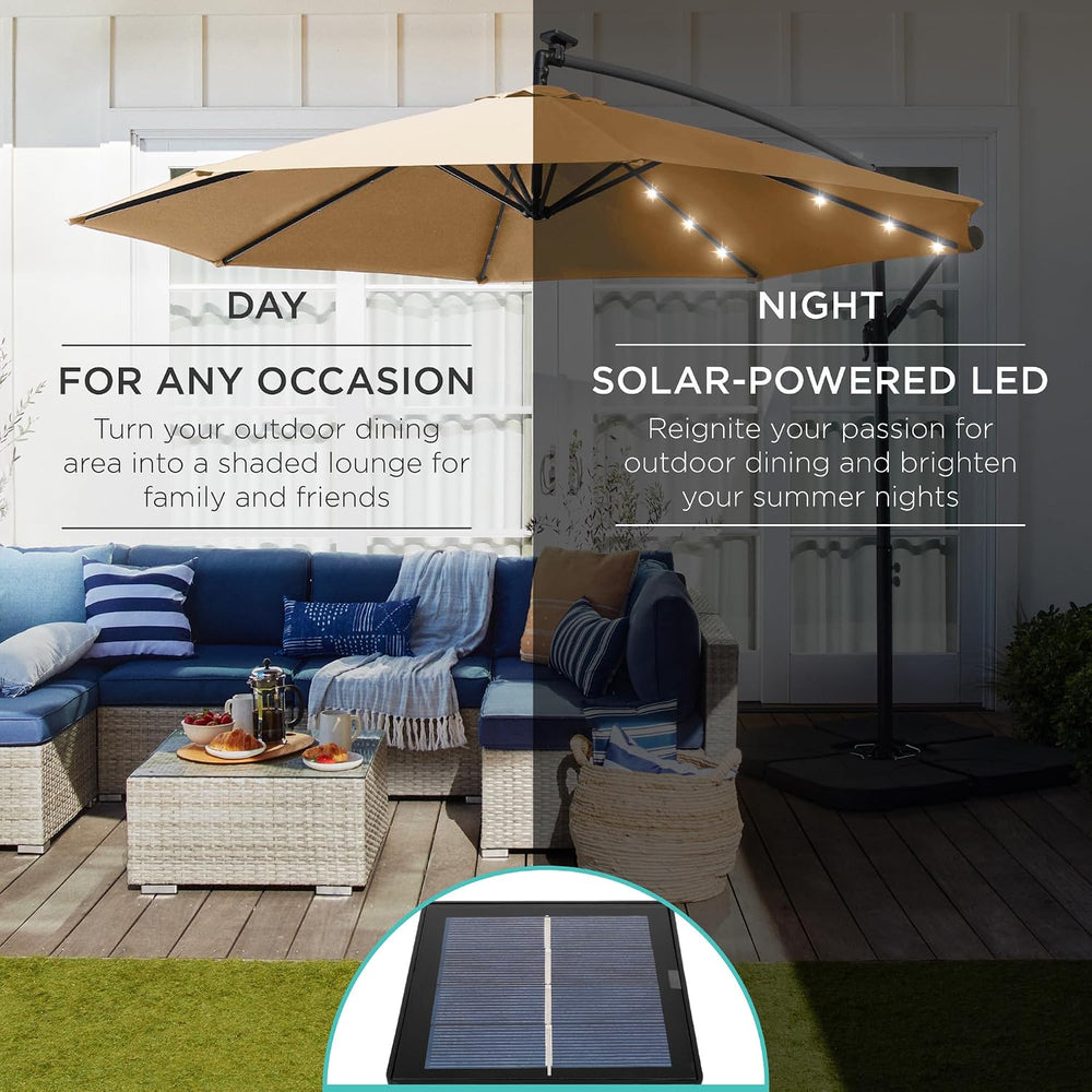 Best Choice Products 10ft Solar LED Offset Cantilever Hanging Market Patio Um...